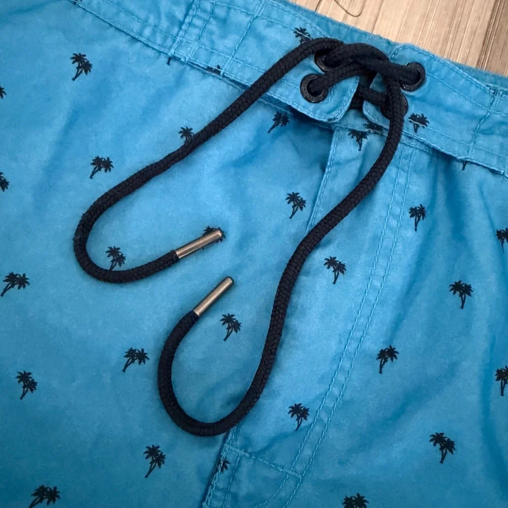 Banana Republic Board Shorts Mens 38 Blue Palm Tree Print Swim Trunks